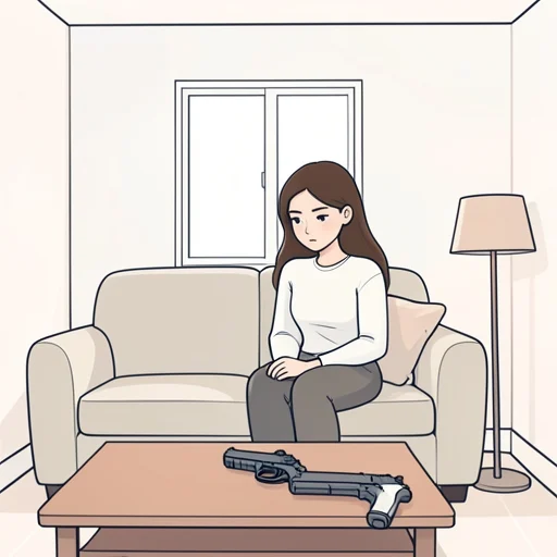 彼女は弾が込められた銃を見つめた - Bildwörterbuch