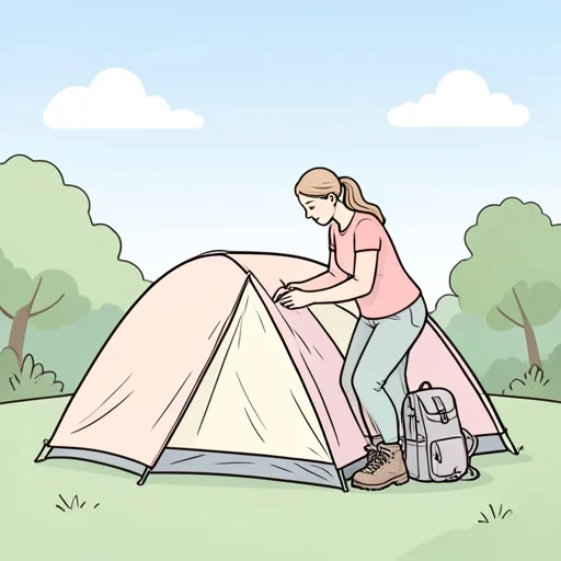 彼女はテントを畳んで撤収の準備を始めた - Bildwörterbuch