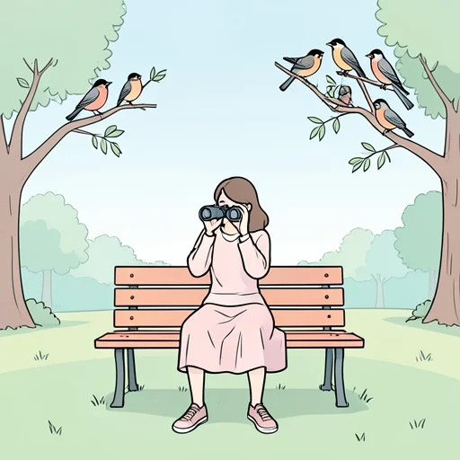 彼女は鳥の行動を観察してる - Bildwörterbuch