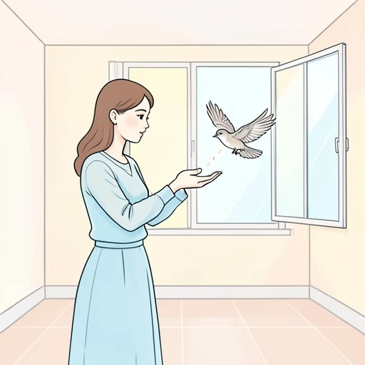 彼女は鳥を放って自由にさせた - Bildwörterbuch