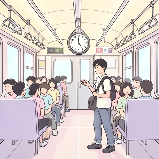 彼女は通学電車で毎日1時間以上立ちっぱなしだ - Bildwörterbuch