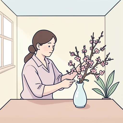 彼女は梅の花を花瓶に挿した - Bildwörterbuch