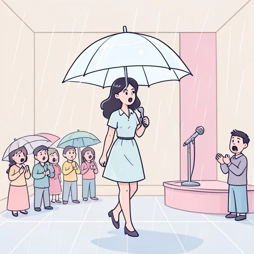 彼女は雨天でも決行すると宣言して皆を驚かせた - Bildwörterbuch