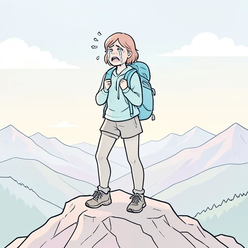 彼女は山の頂上を越えた瞬間涙が止まらなくなった - Bildwörterbuch