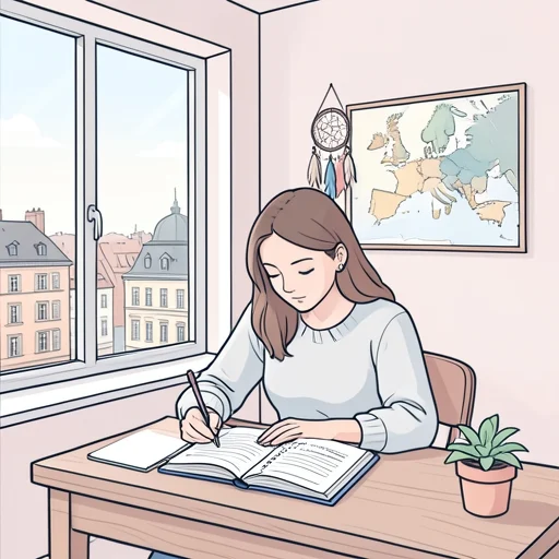 彼女はヨーロッパへの留学を夢見て毎日英語を勉強してる - Bildwörterbuch