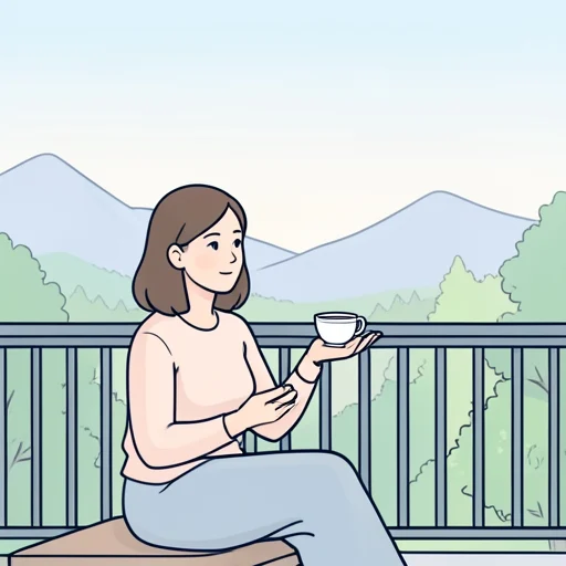 彼女はゆっくりと景色を眺めながらお茶を飲んだ - Bildwörterbuch