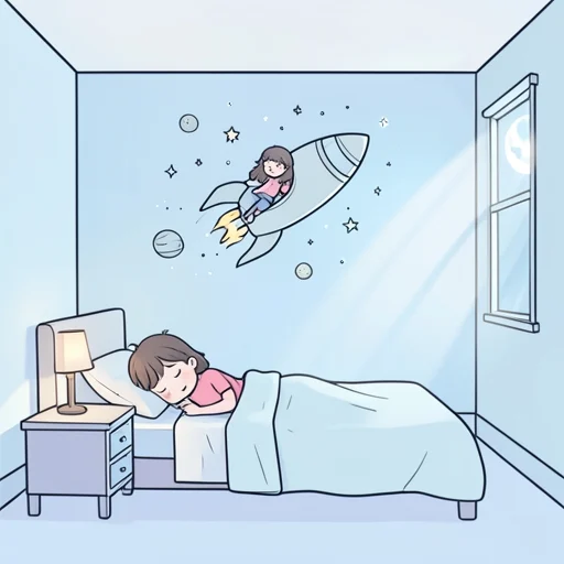 彼女は夢でロケットに乗って宇宙を旅してた - Bildwörterbuch