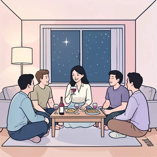 彼女は友人たちとワインを傾けながら長い夜を語り明かした - Bildwörterbuch