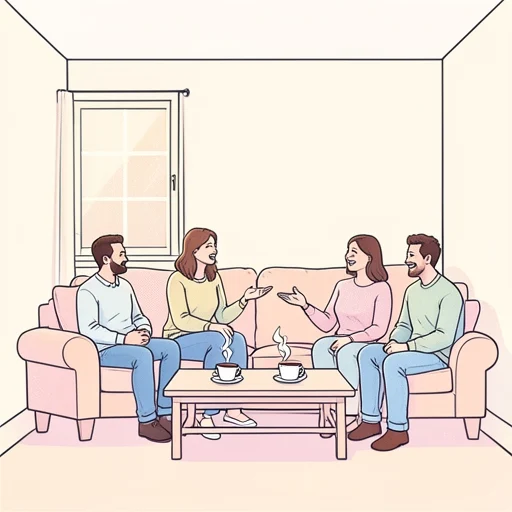 彼女は友人としゃべるのが好きだ - Bildwörterbuch