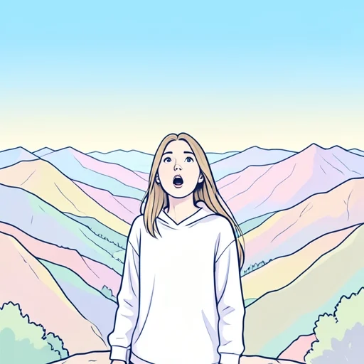 彼女、山の風景に息をのんだ - Bildwörterbuch