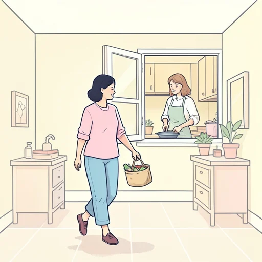 彼女、よく友人の家に行って一緒に料理を作る - Bildwörterbuch