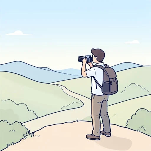 彼、あちこち旅して写真を撮ってる - Bildwörterbuch