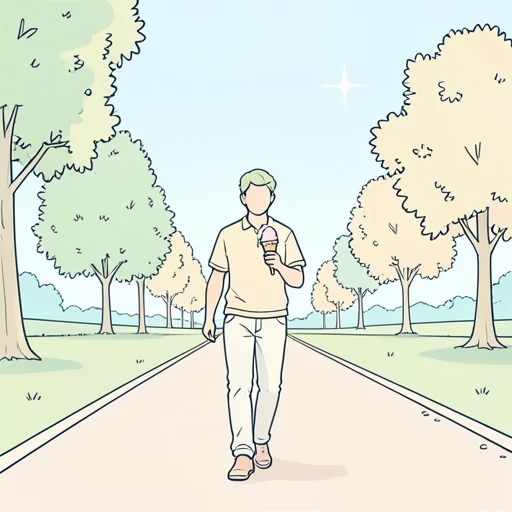 彼、アイスクリーム片手に散歩してた - Bildwörterbuch