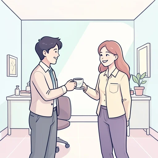 彼、新しい同僚とすぐ打ち解けた - Bildwörterbuch