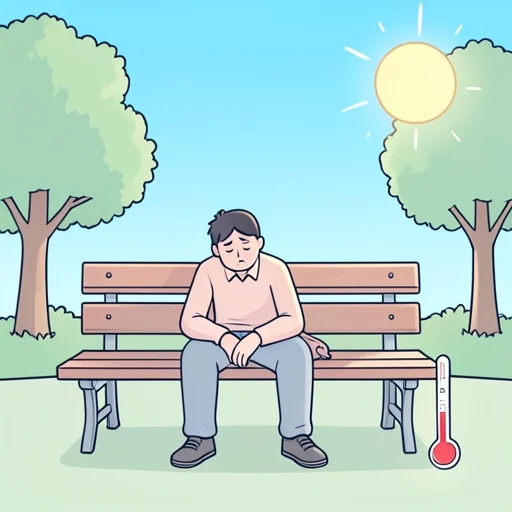 彼は暑さで完全にダウンしちゃった - Bildwörterbuch