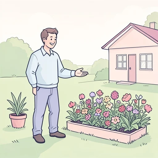 彼、鮮やかな花が庭に映えると言った - Bildwörterbuch