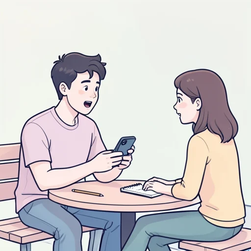 彼、どうしても彼女の連絡先を聞きたかった - Bildwörterbuch