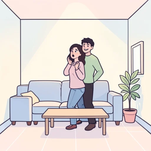 彼、不意をついて、彼女を驚かせた - Bildwörterbuch
