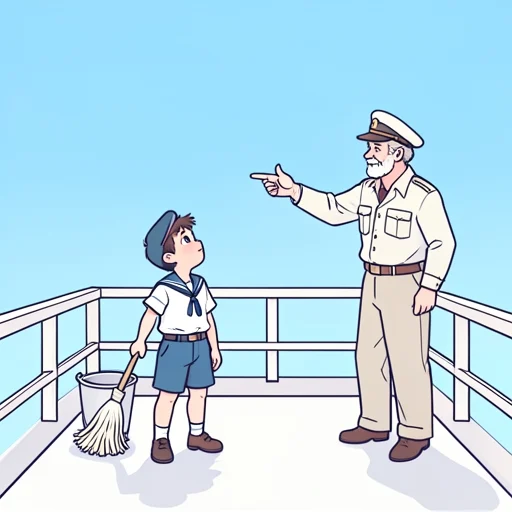 彼、船のボーイとして働いた - Bildwörterbuch