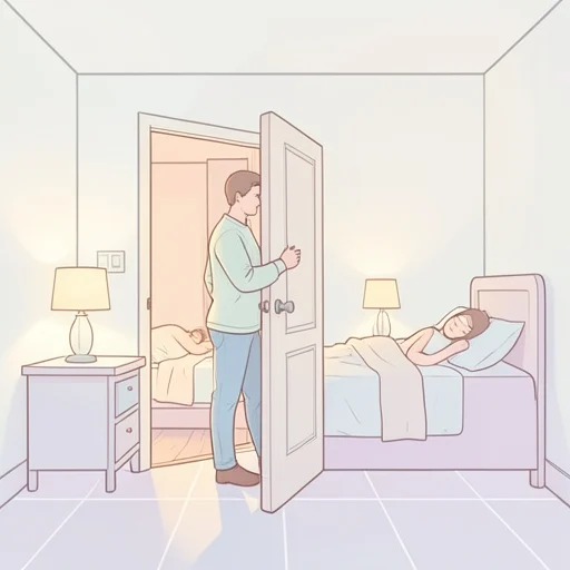 彼が寝てるのを確認してから、そっと部屋を抜けた - Bildwörterbuch
