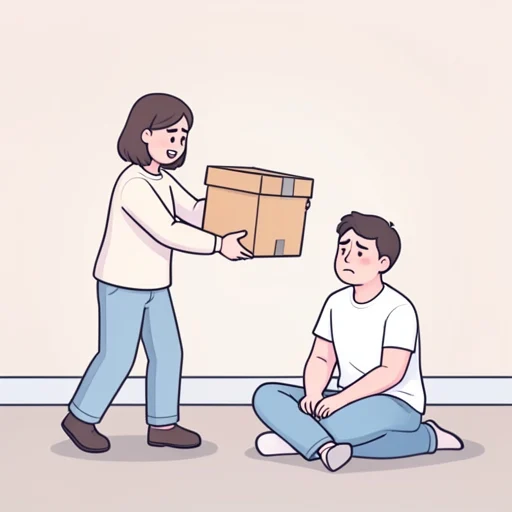 彼が落ち込んでたから箱を持ち上げて元気づけた - Bildwörterbuch