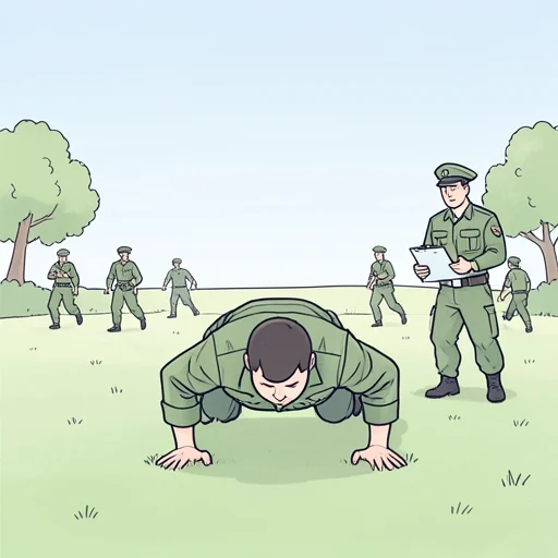 彼、軍隊で厳しい訓練を受けた - Bildwörterbuch