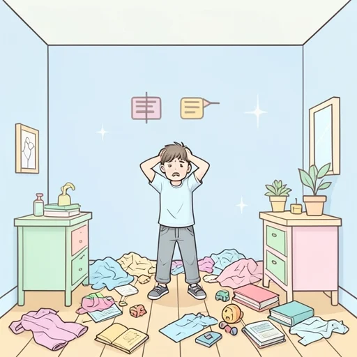 彼、部屋の片付けが全然できない - Bildwörterbuch