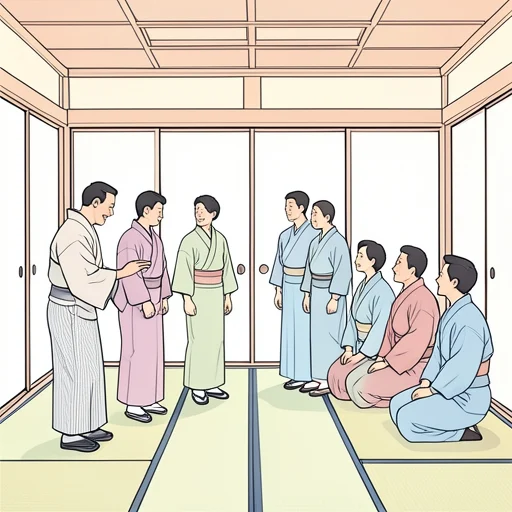 彼、一人一人に丁寧に挨拶した - Bildwörterbuch