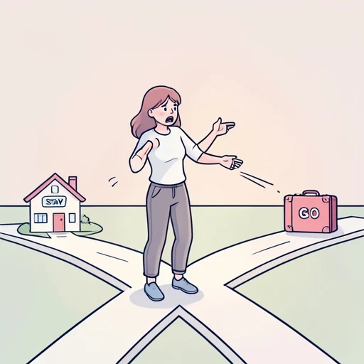 彼、行くのそれとも残るの早く決めてって彼女は催促した - Bildwörterbuch
