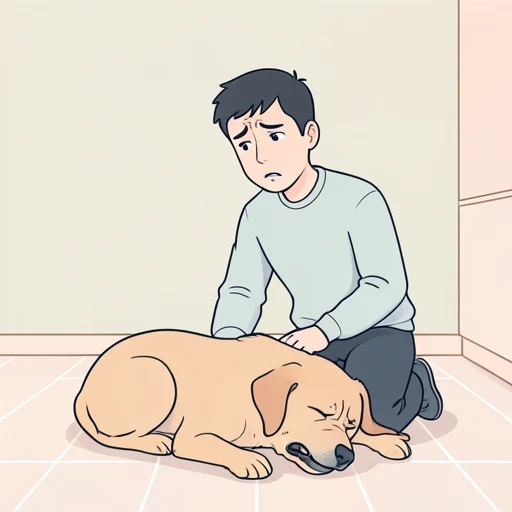 彼、犬が苦しそうにうなって心配になった - Bildwörterbuch