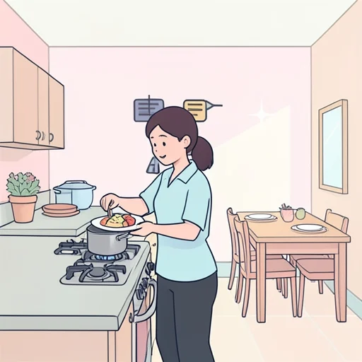 彼、自分の分の料理をよそってくれた - Bildwörterbuch