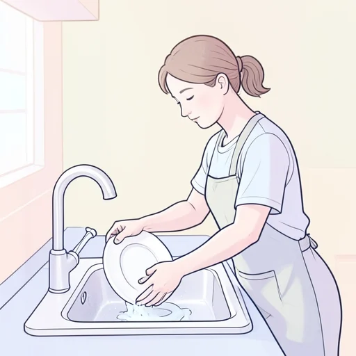 彼、磁器の皿を丁寧に洗った - Bildwörterbuch