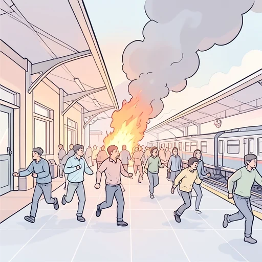 彼、火事で駅の中が混乱した - Bildwörterbuch