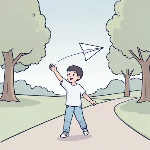 彼、紙飛行機を飛ばして遊んだ - Bildwörterbuch