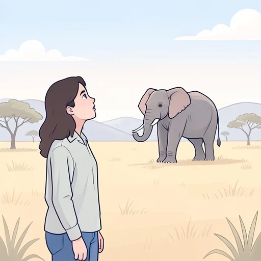 彼女は象を見て感動した - Bildwörterbuch