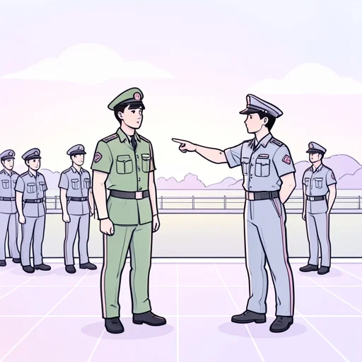 彼は軍の訓練を受けた - Bildwörterbuch