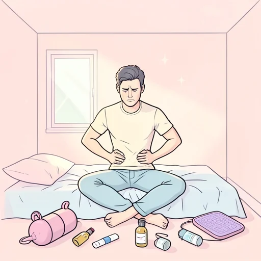 彼は激しい筋肉痛に苦しんでる - Bildwörterbuch