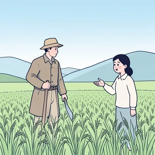 彼は稲を刈る時期を知ってる - Bildwörterbuch