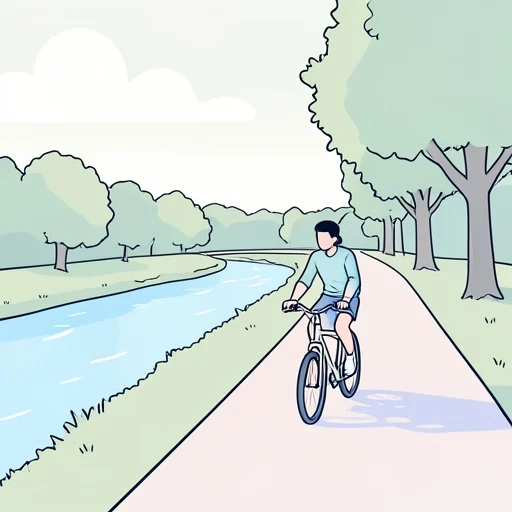 彼、川に沿った道をサイクリングした - Bildwörterbuch