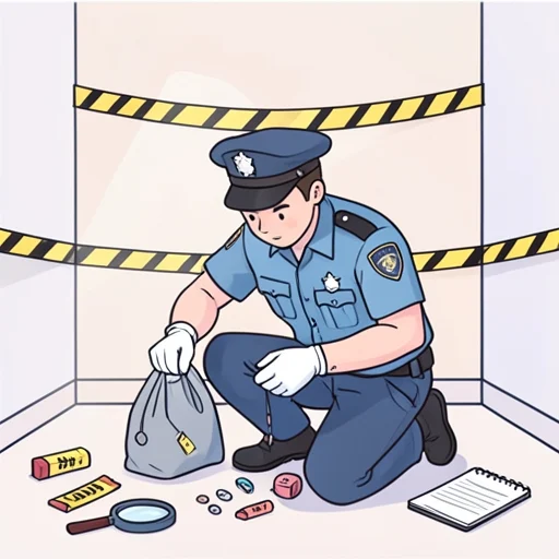 彼、警察は現場で証拠を集めた - Bildwörterbuch