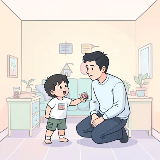 彼、子どもにお菓子をちょうだいとせがまれた - Bildwörterbuch