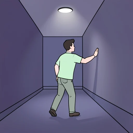 彼、暗い廊下で壁にぶつかっちゃった - Bildwörterbuch