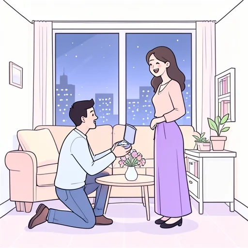 彼、長い付き合いの彼女にプロポーズした - Bildwörterbuch