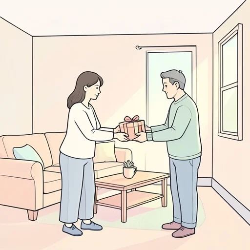 彼にプレゼントを渡した - Bildwörterbuch