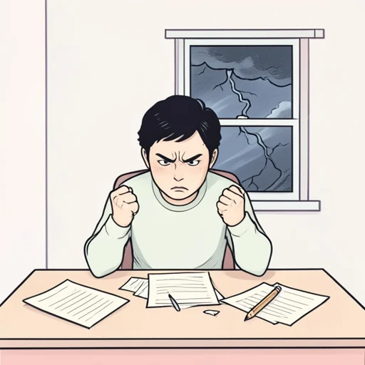 彼の怒りが強まった - Bildwörterbuch