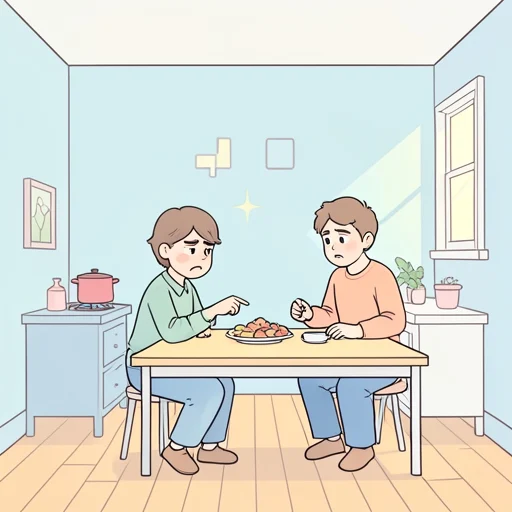 彼の料理に文句をつけた - Bildwörterbuch