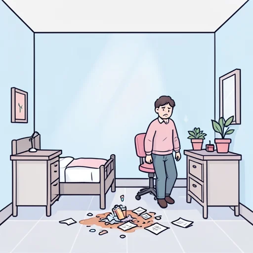 彼のせいで部屋が汚されちゃった - Bildwörterbuch