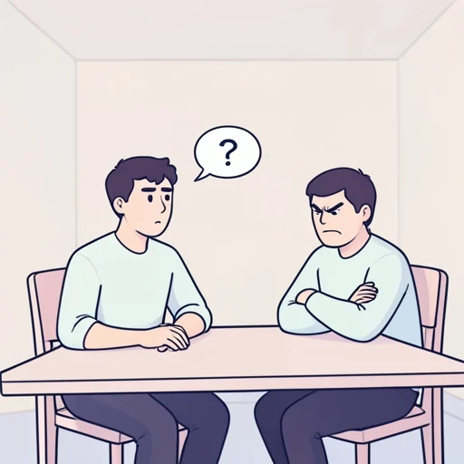 彼の態度に対して少し疑問を感じている - 그림 사전