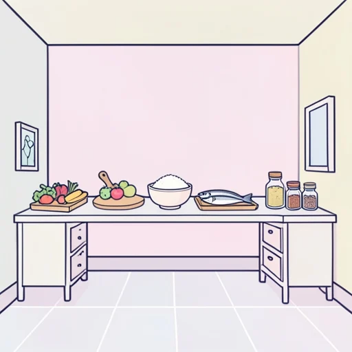 彼、料理の材料がちゃんと揃ってる - Bildwörterbuch