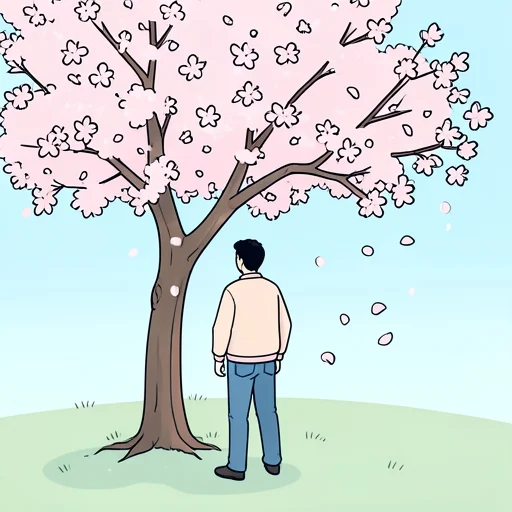 彼、桜の花びらが風に散った - Bildwörterbuch